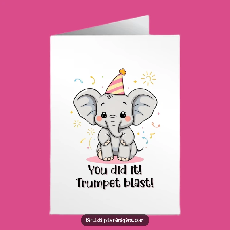 Free Printable Elephant Congrats Card: Popper Spray Celebration Downloadable