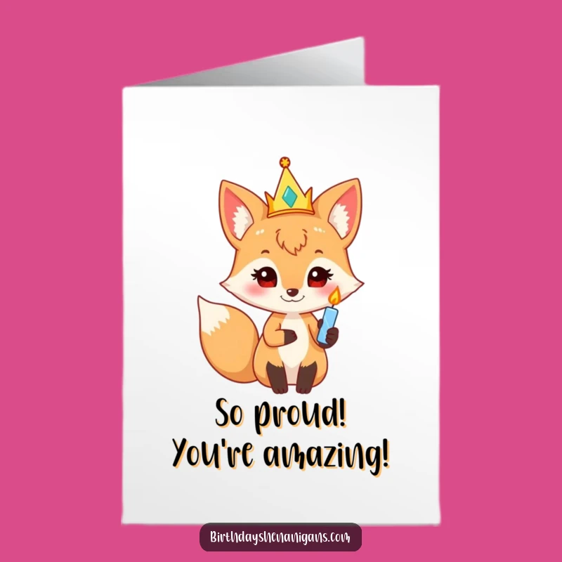 Free Printable Funny Congrats Card: Fox Candle Downloadable Gift for Celebrations