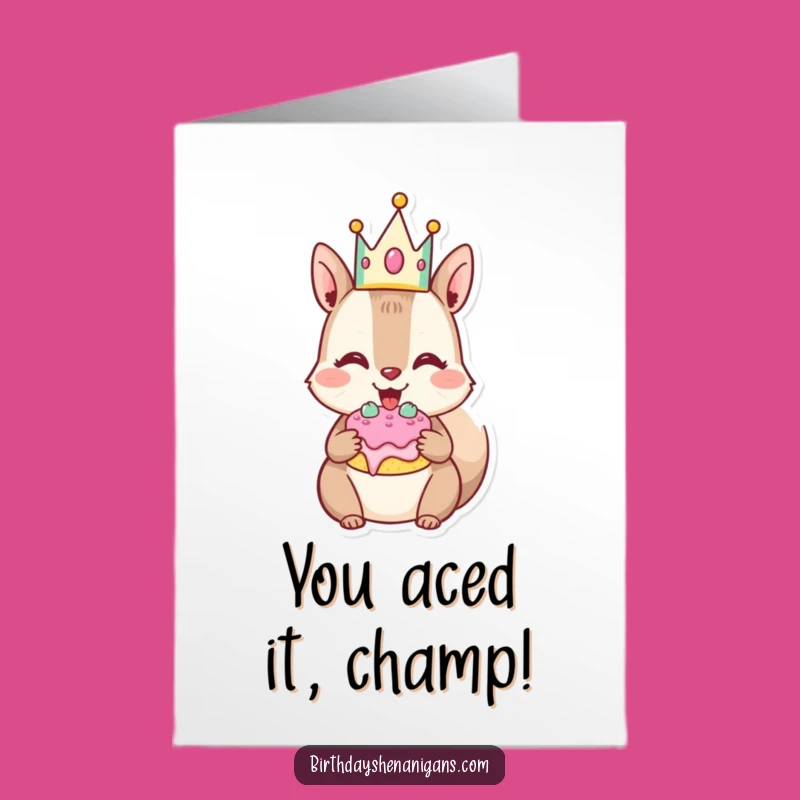 Free Printable Squirrel Congrats Card: Cake Eating Celebration Downloadable