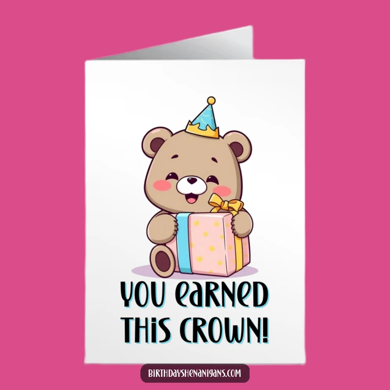 Free Printable Congrats Card: Bear With Giant Gift Celebrates Your Big Win