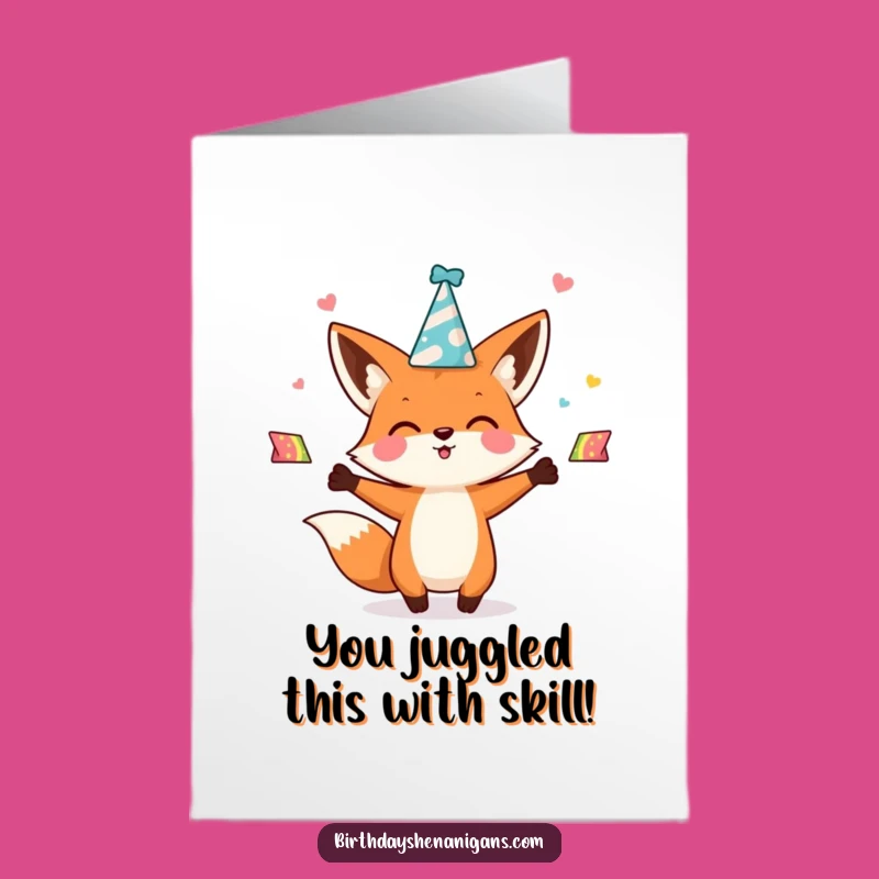 Free Printable Congrats Card: Kawaii Fox Juggles Success Hats