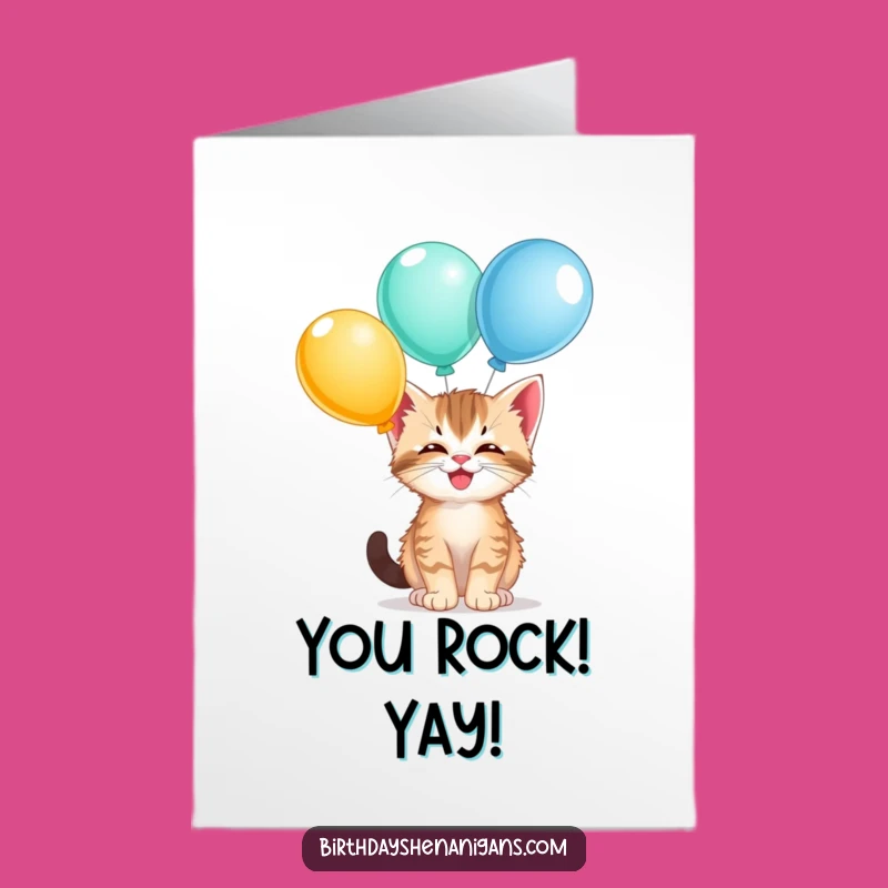 Free Printable Kitten Congrats Card: Giggling Balloon Balance for a Funny Downloadable Gift