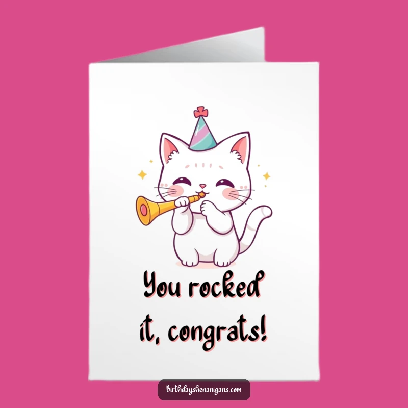 Free Printable Congrats Card: Kawaii Cat Fanfare, Funny Downloadable Gift!