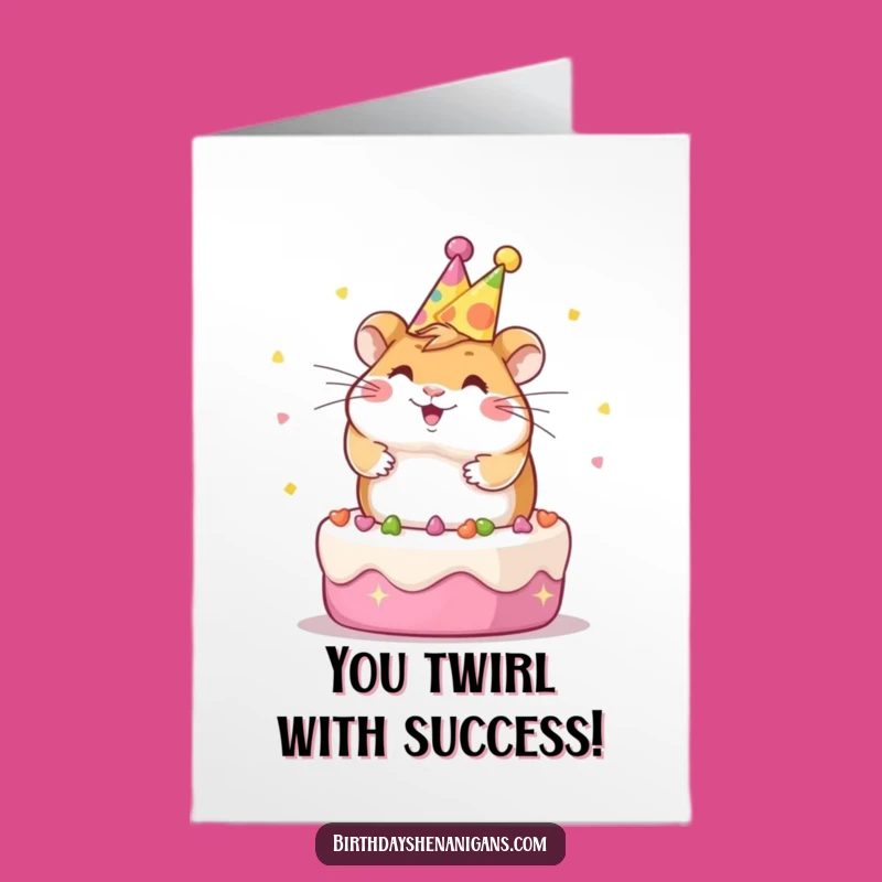 Free Printable Congrats Card: Funny Kawaii Hamster on Cake, Joyful Downloadable Greeting