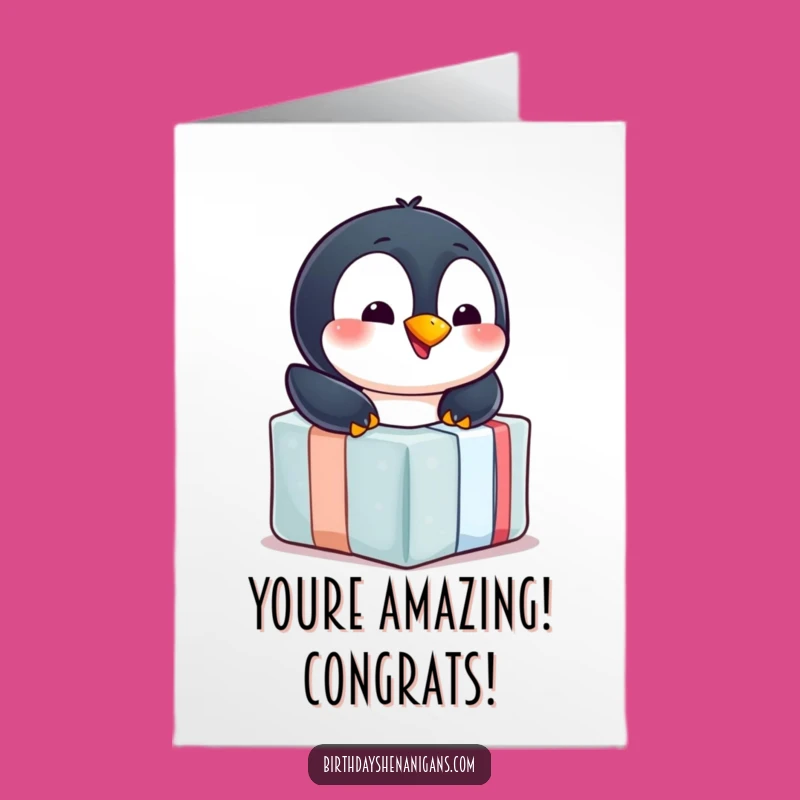 Free Printable Penguin Congrats Card: Gift-Sliding Joy for a Funny Downloadable Gift