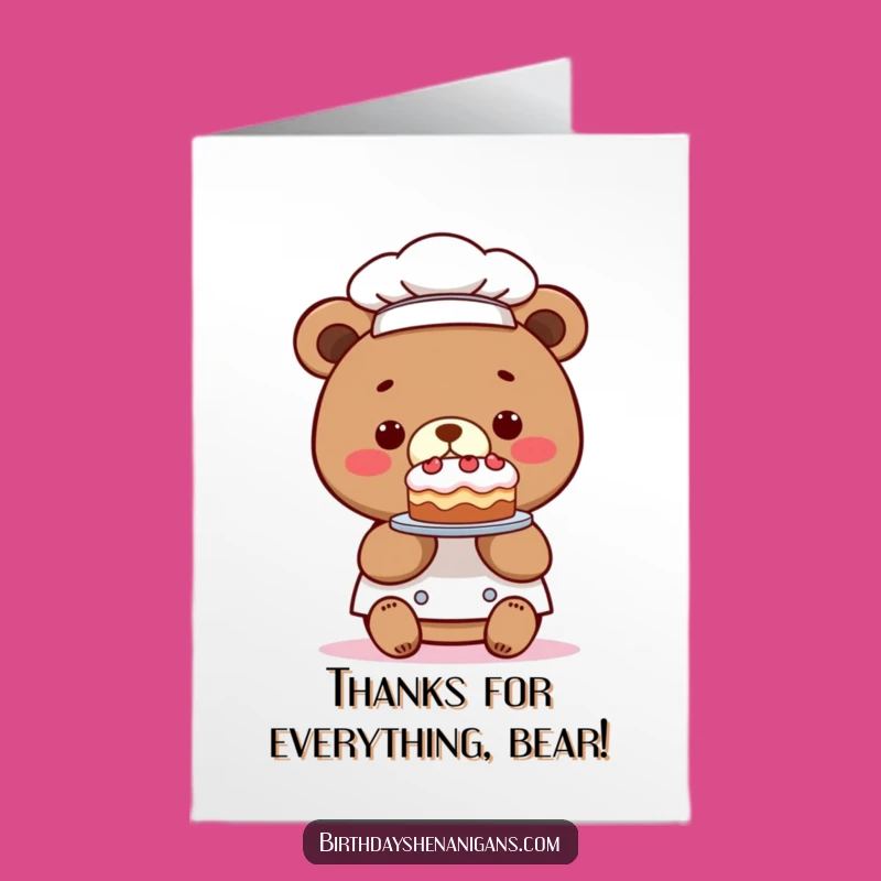 Free Printable Bear Chef Thank You Card: Tiny Cake Humor DIY