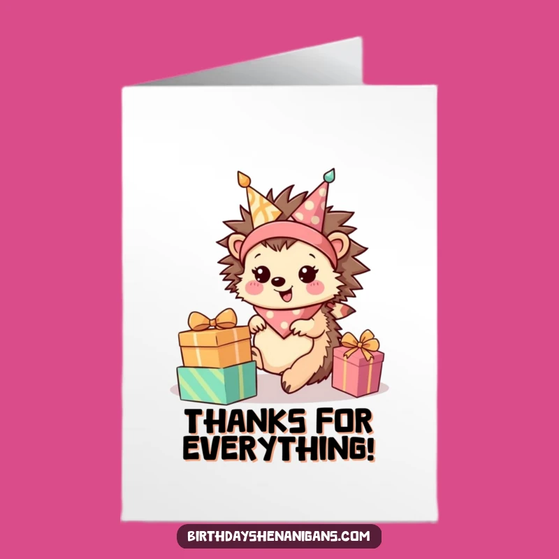 Free Printable Hedgehog Thank You Card: Rolling Presents Gratitude Downloadable