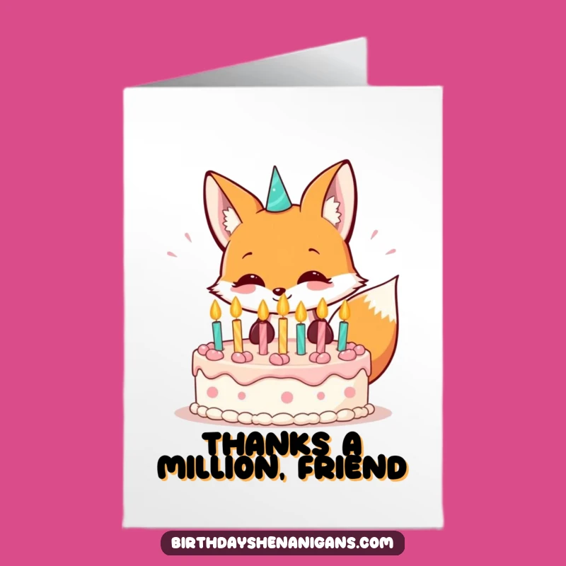 Free Printable Kawaii Fox Thank You Card: Funny Downloadable Birthday Wish