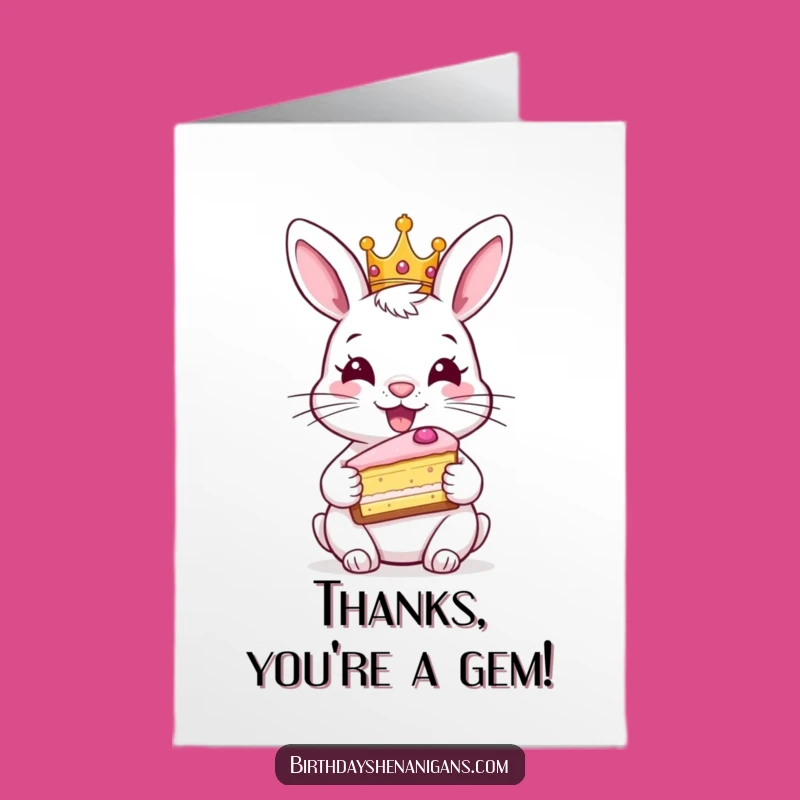 Free Printable Rabbit Thank You Card: Royal Cake Gratitude for a Funny Downloadable Gift