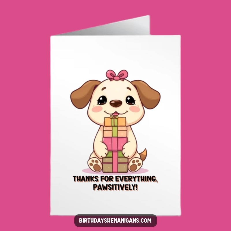 Free Printable Thank You Card: Funny Kawaii Dog Gifts, Humorous Downloadable Greeting for Appreciation