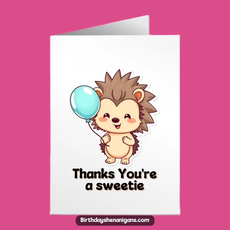 Free Printable Thank You Card: Hedgehog Balloon Gratitude Downloadable