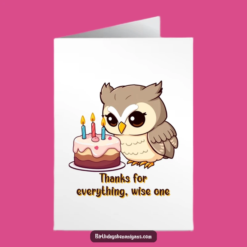 Free Printable Thank You Card: Owl's Cake Appreciation Downloadable