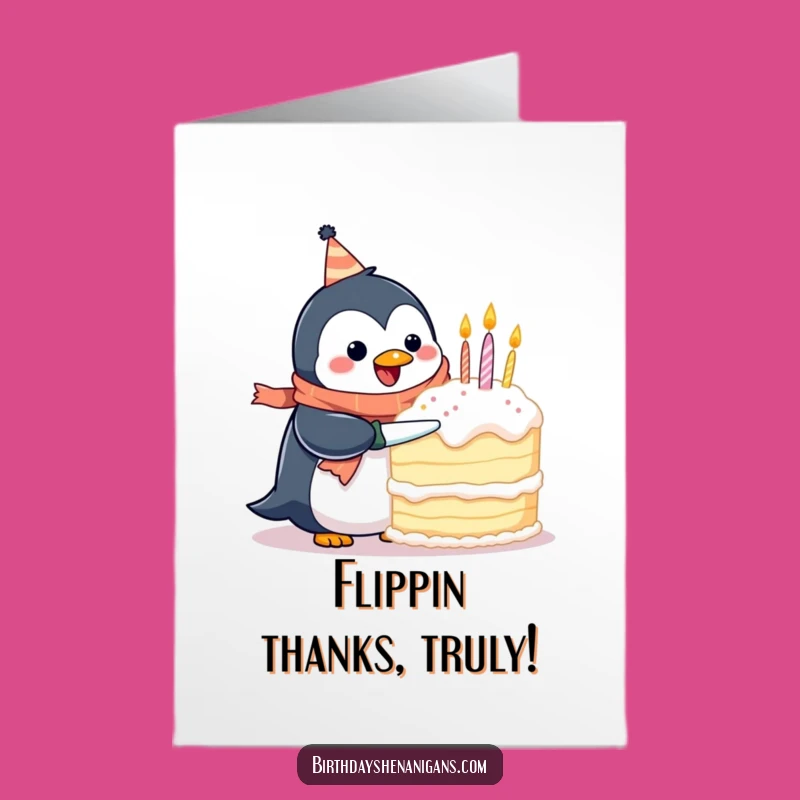 Free Printable Thank You Card: Penguin Cake Cut For Thanks With A Smile