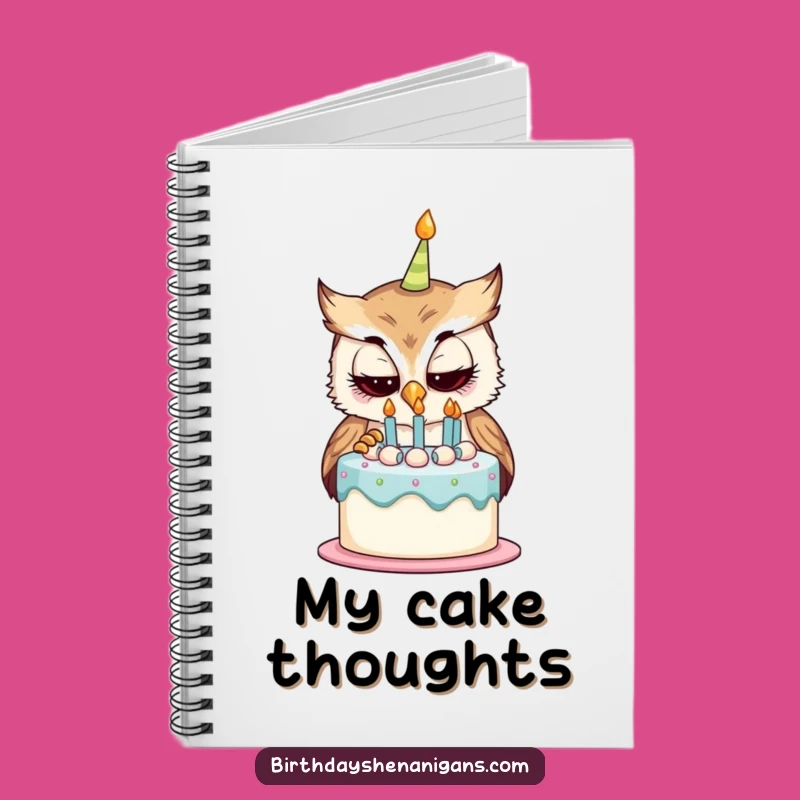 Funny Curious Owl Birthday Cake Notebook - Whimsical Journal Gift