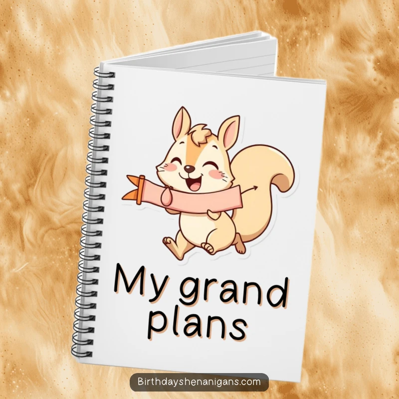 Funny Squirrel Notebook: A joyful squirrel holds a banner, ready for notes and ideas, a perfect funny gift for writers.