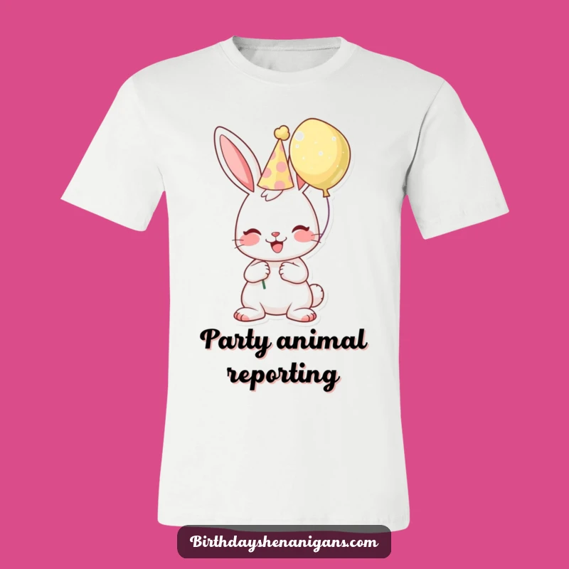 Funny Birthday Bunny T-Shirt: Cheerful Character with Hat & Balloon, Great Gift