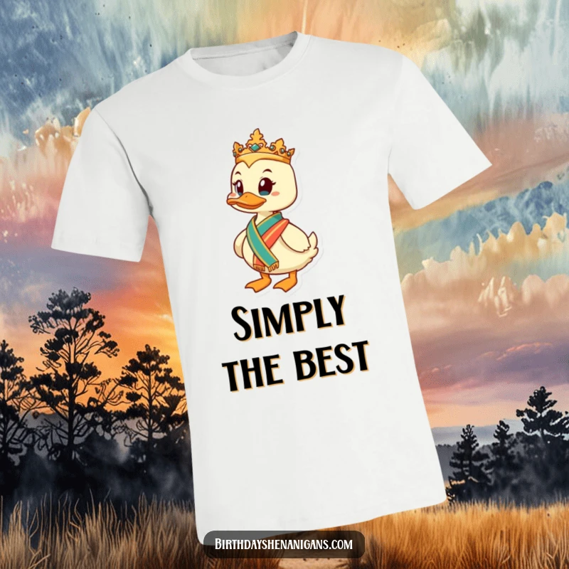 Funny Duck T-Shirt: A determined duck in a sash looks regal, perfect for leaders, a great funny gift.