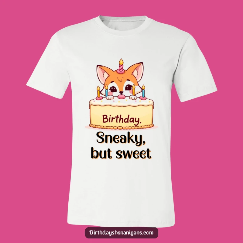 Funny Fox Hiding Cake T-Shirt: Wear Your Birthday Mischief!