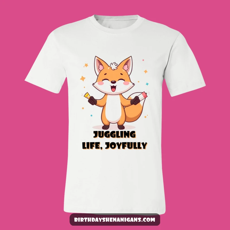 Funny Fox Juggling Party Poppers T-Shirt: Wear Your Celebration with This Hilarious Tee
