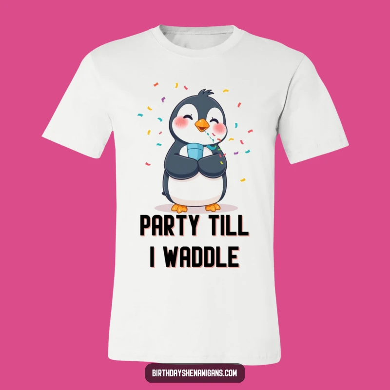 Funny Penguin Confetti Popper T-Shirt - Wobbly Bird Celebration Tee Gift