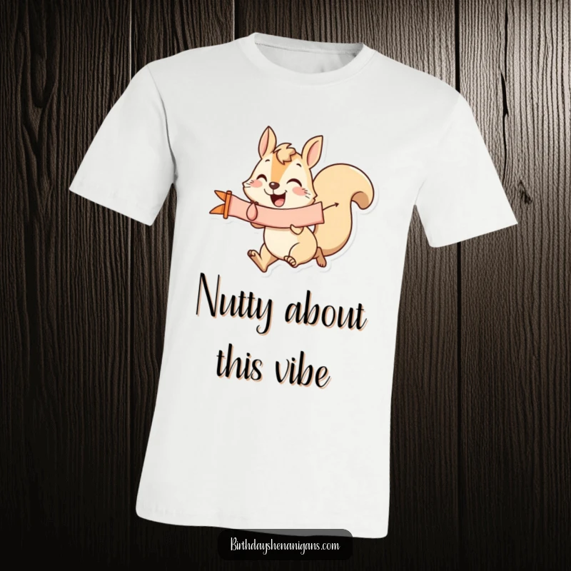 Funny Squirrel T-Shirt: A joyful squirrel dashes by with a banner, radiating happiness and making a great funny gift.