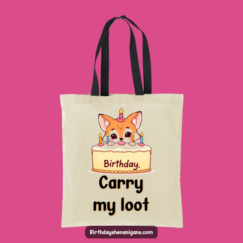 Funny Fox Hiding Cake Tote Bag: Carry Birthday Treats Secretly!