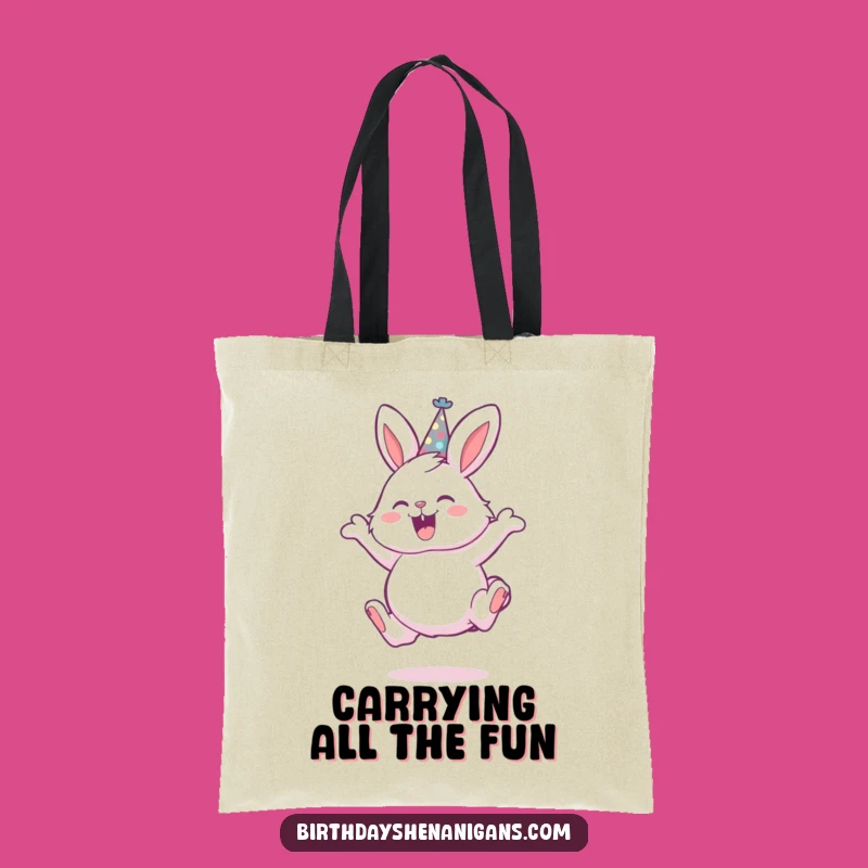 Funny Bunny Party Hat Tote Bag - Chic Leaping Rabbit Carry-All Gift