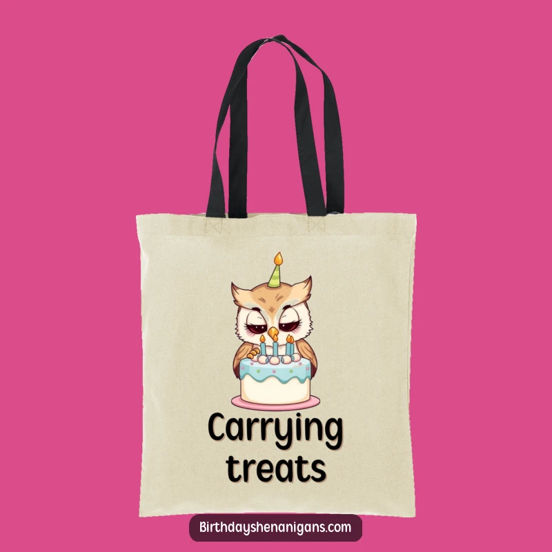 Funny Curious Owl Birthday Cake Tote Bag - Whimsical Carry-All Gift