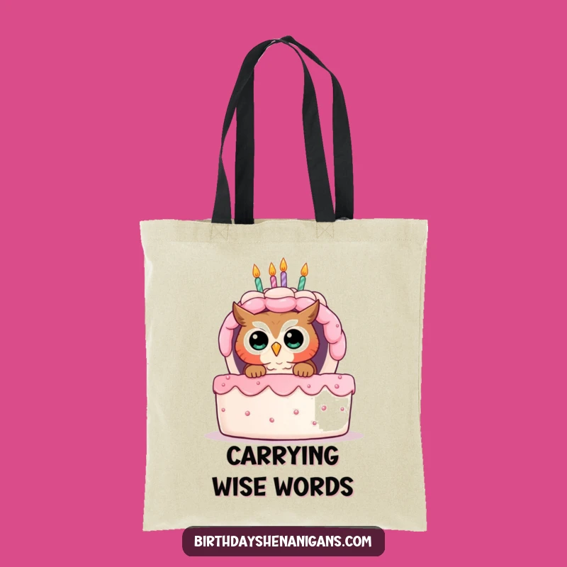 Funny Owl Birthday Cake Tote Bag - Curious Peek Carry-All Gift