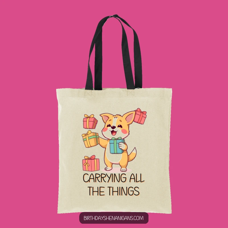 Funny Dog Gift Tote Bag: Determined Juggling, Colorful Boxes, Handy