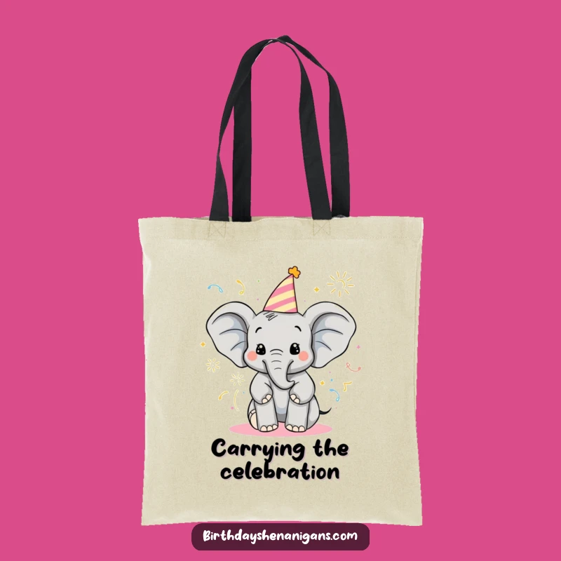 Funny Elephant Tote Bag: Birthday Popper Sprayer Canvas Bag, Great Gift!