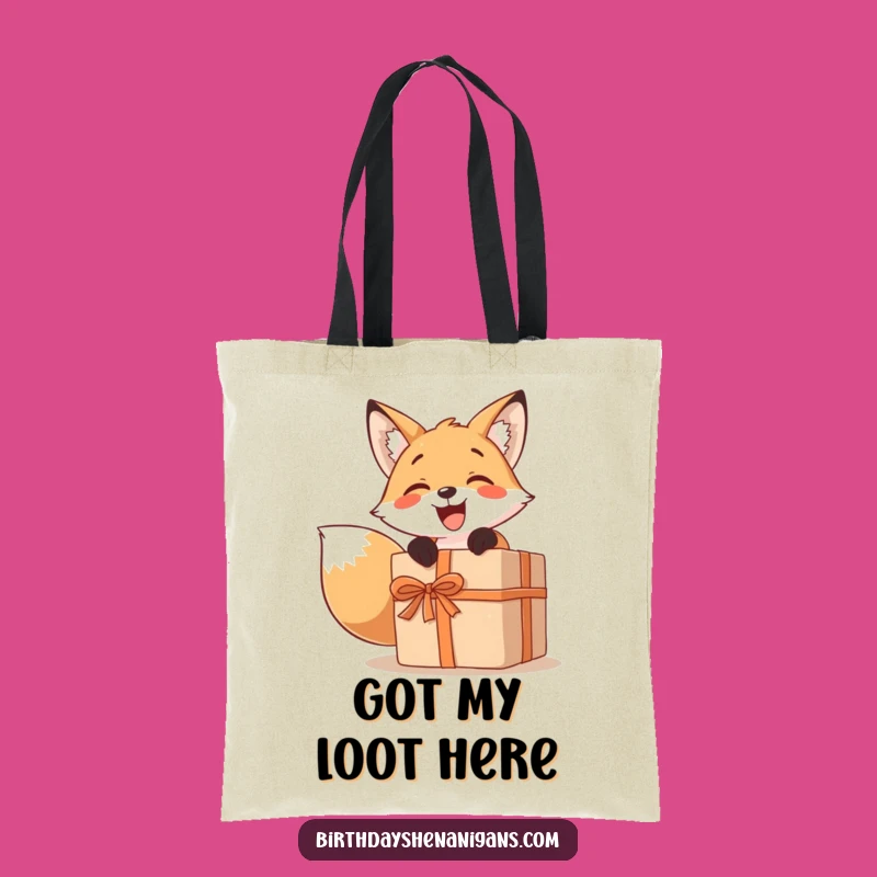 Funny Fox Gift Tote Bag: Excited Unwrapping, Large Present, Handy Accessory